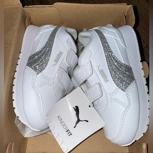 Puma Kids' White Sneakers with Silver Glitter Accent